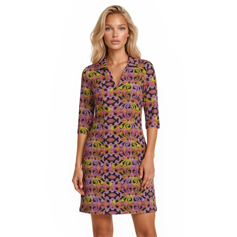 Jude Connally Shift Dress Women's Size XS Pink Yellow Paisley Retro Mod